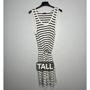 Gap Tall Navy & White Striped Linen-Blend Midi Dress M – Lined Skirt, Pockets